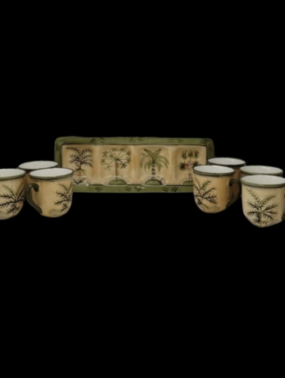 WEST INDIES 4 PART RELISH PLATE AND 7PC MUGS
